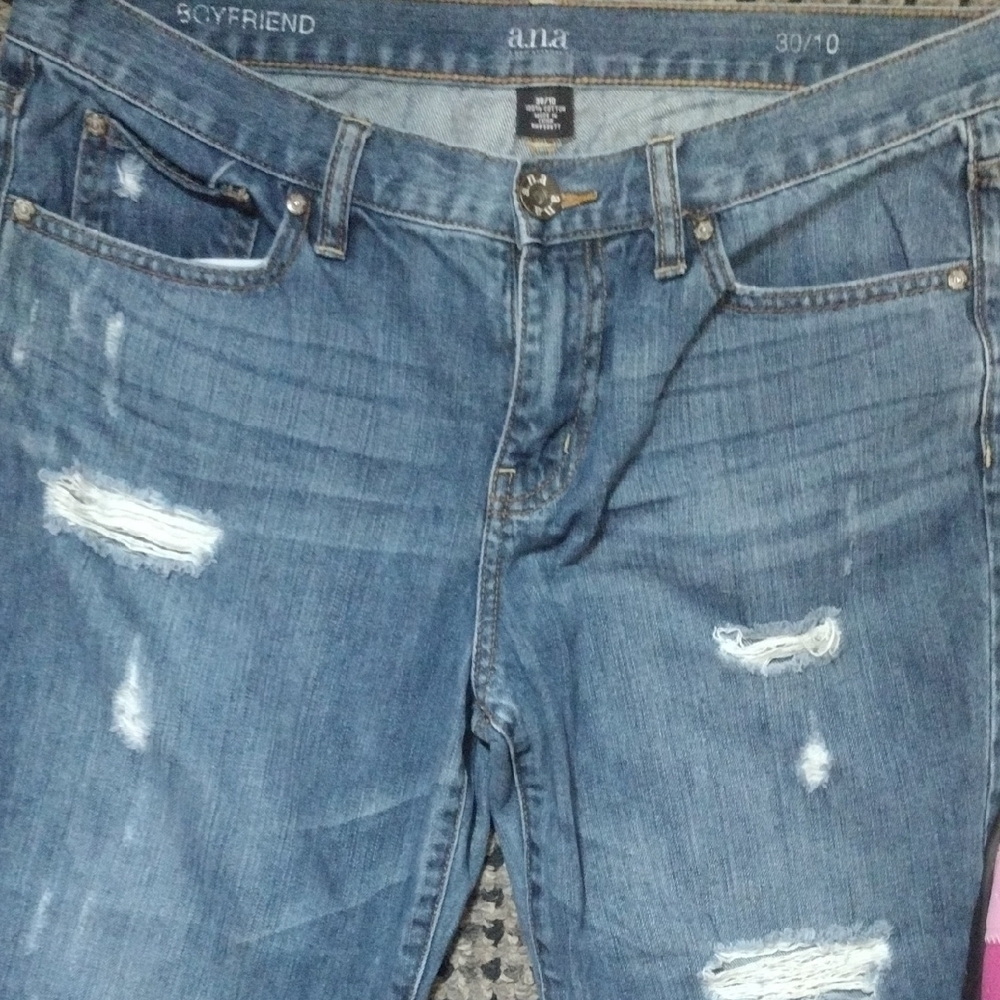 a.n.a Blue Straight Leg Jeans with Distressed Details​​ - Picture 5 of 6